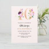 Invitation Poisson rose numéros floraux or 40e anniversaire (Debout devant)