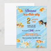 Invitation Poisson rouge à queue fantaisie pour fête d'annive (Devant / Derrière)