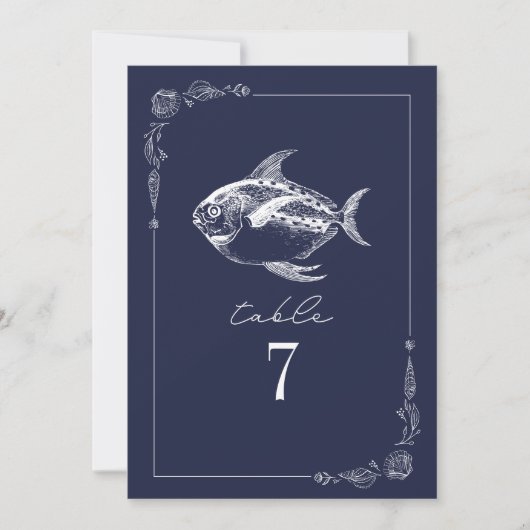 Invitation Poisson rustique bleu foncé Mariage Numéro de tabl (Devant)