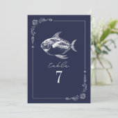 Invitation Poisson rustique bleu foncé Mariage Numéro de tabl (Debout devant)