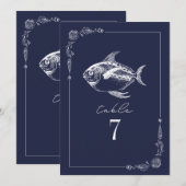 Invitation Poisson rustique bleu foncé Mariage Numéro de tabl (Devant / Derrière)