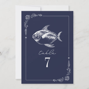 Invitation Poisson rustique bleu foncé Mariage Numéro de tabl