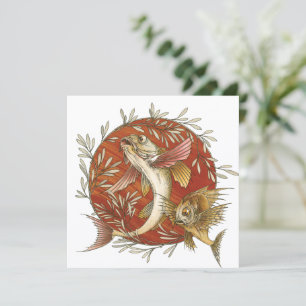 Invitation Poisson volant japonais et feuilles de bambou, ill