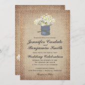 Invitation Poissons Rustiques Double Coeur Burlap Mariage Inv (Devant / Derrière)