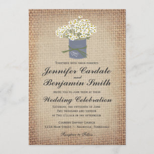 Invitation Poissons Rustiques Double Coeur Burlap Mariage Inv