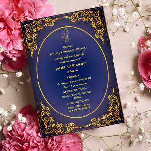 Invitation Poite Janeu Upanayanam Fil Sacré Hindou Bleu Or
