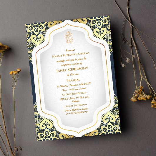 Invitation Poite Janeu Upanayanam Hindu Saint Thread Blue Gol