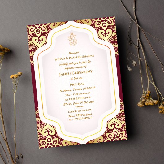 Invitation Poite Janeu Upanayanam Hindu Saint Thread Blue Gol