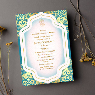 Invitation Poite Janeu Upanayanam Hindu Saint Thread Blue Gol
