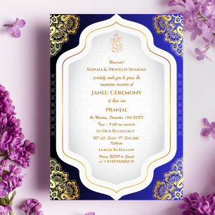 Invitation Poite Janeu Upanayanam Hindu Saint Thread Blue Gol