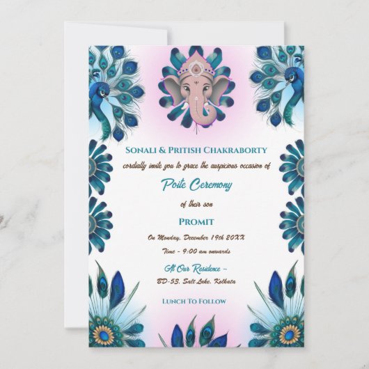 Invitation Poite Janeu Upanayanam Hindu Saint Thread Peacock (Devant)