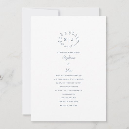 Invitation Poitrine feutrée bleu Dusty Custom Simple Mariage  (Devant)