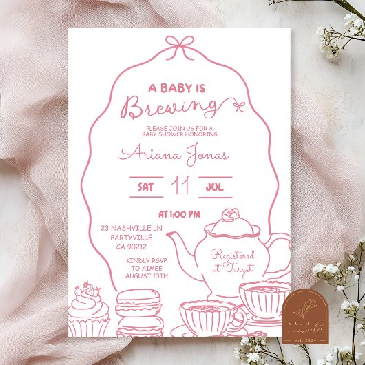 Invitation Poitrine rose Doodle Un bébé brasse une chaussure