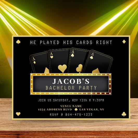 Invitation Poker Aces Gold et Black Bachelor Party