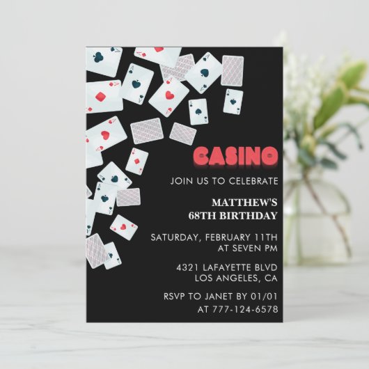 Invitation Poker Casino Playing card 68e anniversaire invitat (Debout devant)