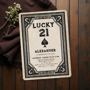 Invitation Poker Casino Vintage As de Pique Hommes 21e Annive