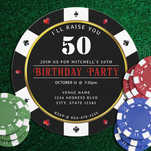 Invitation Poker Chip 50e fête d'anniversaire