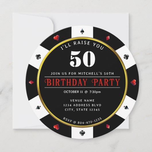 Invitation Poker Chip 50e fête d'anniversaire (Devant)