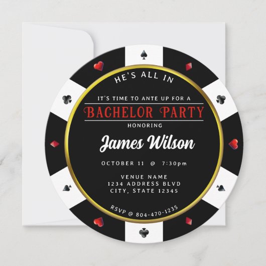Invitation Poker Chip Bachelor Party (Devant)