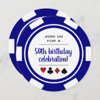 Poker Chip Navy Blue White Vegas Casino Anniversai