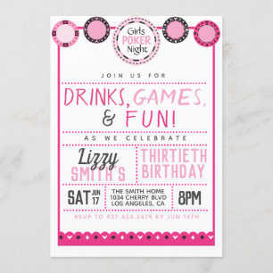 Invitation Poker de nuit pour filles Anniversaire