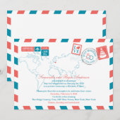 Invitation POLAND Corail et sarcelle Airmail Post mariage (Devant / Derrière)