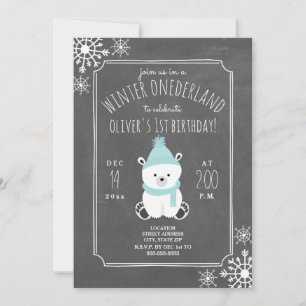 Invitation Polar Bear Boy Winter ONE derland Anniversaire Par