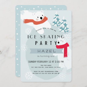Invitation Polar Bear Patinage sur glace Blue Anniversaire