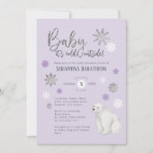 Invitation Polar Bear Winter Purple Snowflake Baby Shower (Devant)