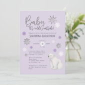 Invitation Polar Bear Winter Purple Snowflake Baby Shower (Debout devant)