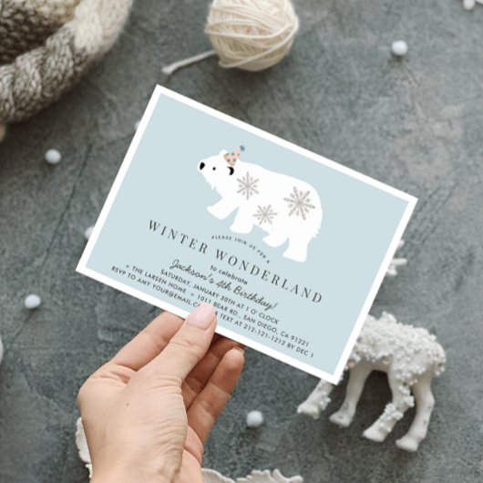 Invitation Polar Bear Winter Wonderland Bleu Anniversaire