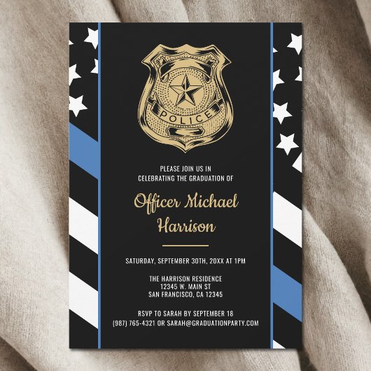 Invitation Police Academy Graduation Law Enforcement Flag