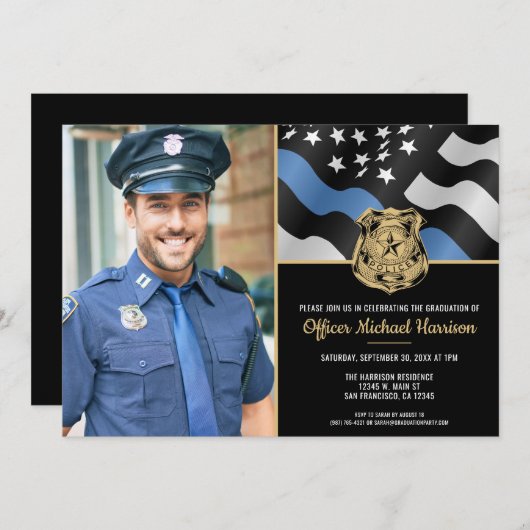 Invitation Police Academy Graduation police police applicatio (Devant / Derrière)