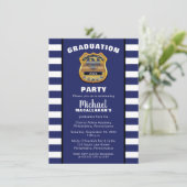 Invitation Police Badge Blue White Graduation Party (Debout devant)