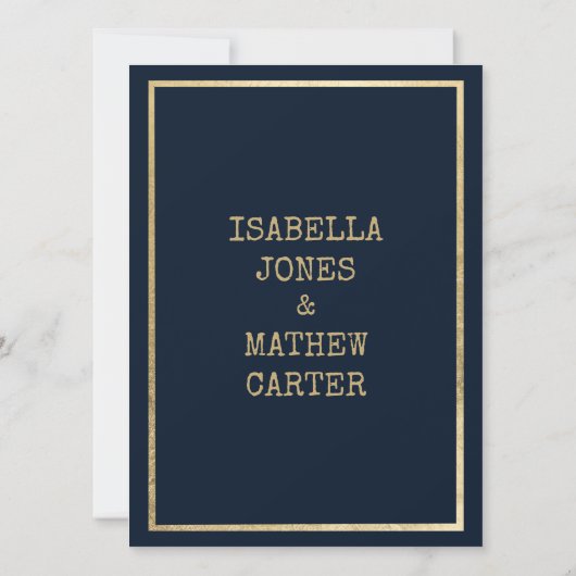 Invitation Police bleu marine or machine à écrire police mari (Dos)