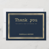 Invitation Police bleu marine or machine à écrire police Merc (Devant)