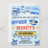 Invitation Police Boy 1er anniversaire fête (Devant)