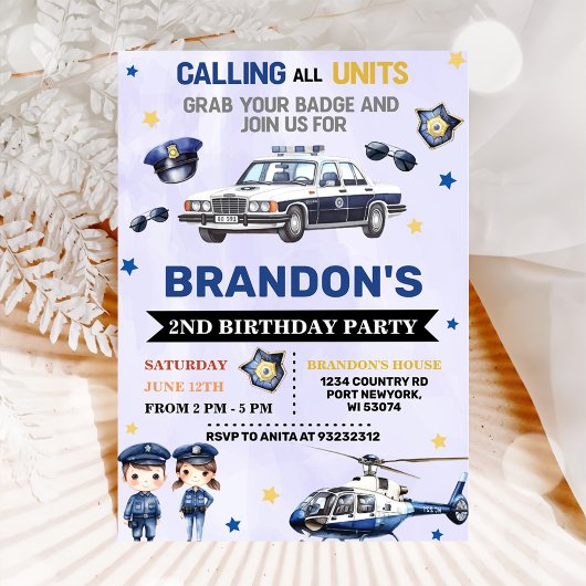Invitation Police Boy 2e fête d'anniversaire