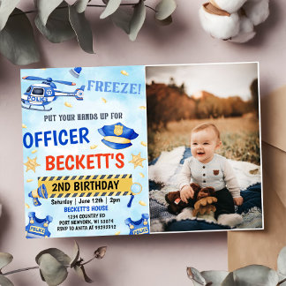 Invitation Police Boy 2nd Birthday Party Photo