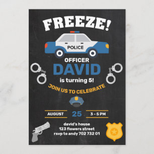 Invitation Police Boy Birthday Party Policier Chalkboard