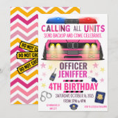 Invitation Police de Girl Pink Anniversaire (Devant / Derrière)