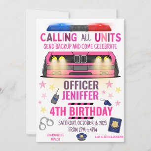 Invitation Police de Girl Pink Anniversaire