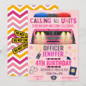 Invitation Police de Girl Pink Anniversaire (Devant / Derrière)