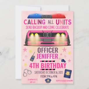 Invitation Police de Girl Pink Anniversaire