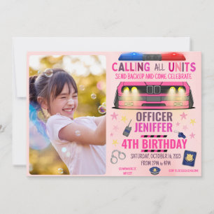 Invitation Police de Girl Pink Anniversaire