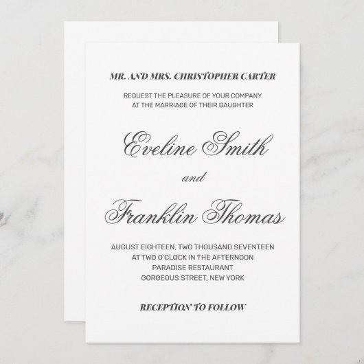 Invitation Police de script de calligraphie simple et moderne (Devant / Derrière)