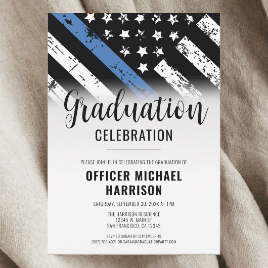 Invitation Police Graduation Party Blue Line Police Enforceme