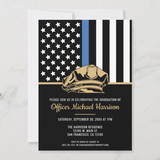 Invitation Police Graduation Party Blue Line Police Enforceme (Devant)