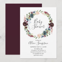 Police manuscrite baby shower Bourgogne et bleu