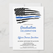 Invitation Police Mince Ligne Bleue Américaine Drapeau Gradua (Devant)